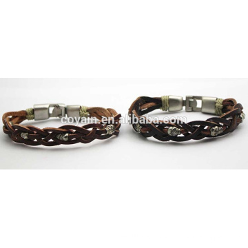 Charm Friendship Black Cool Skull Braided Leather Bracelet